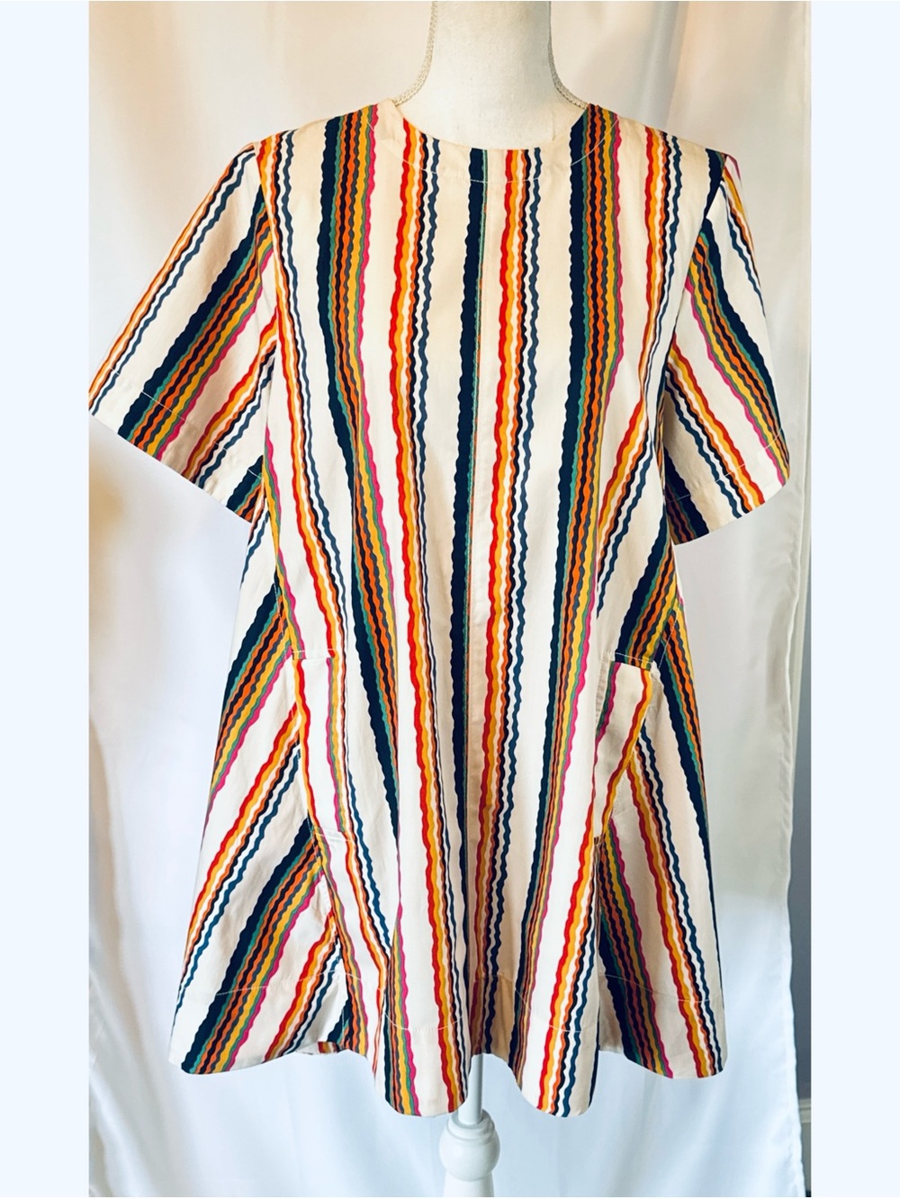 Maeve White Mini Dress with Multicolor Stripes